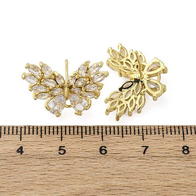 Brass Micro Pave Cubic Zirconia Stud Earrings Findings EJEW-F373-04G-1