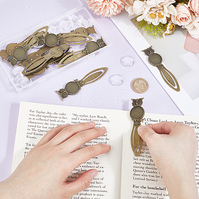 12Pcs Owl Vintage Tibetan Style Alloy Bookmarks Cabochon Settings AJEW-HY0002-05-1