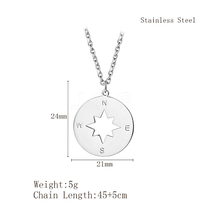 Fashionable 304 Stainless Steel Compass Pendant Necklaces for Women's Daily Wear YQ3893-1-1