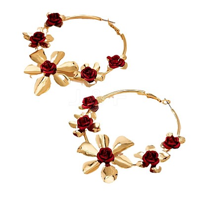 Rose Flower Alloy Hoop Earrings FS-WG9017A-01-1