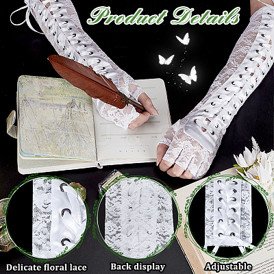 Polyester Lady Tulle Lace Oversleeve Gloves AJEW-WH0596-073A-1