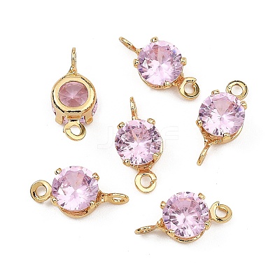 SHEGRACE Brass Pave Cubic Zirconia Flat Round Connector Charms XGRQ2O042-435B-G-1