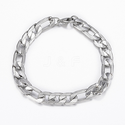 Tarnish Resistant Trendy Men's 304 Stainless Steel Figaro Chain Bracelets BJEW-L619-03P-1