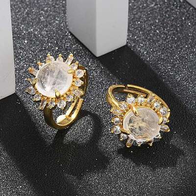 Sunflower Natural Quartz Crystal Finger Rings RJEW-B113-03G-07-1