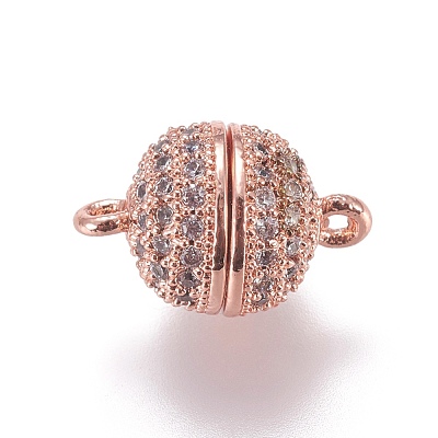 Brass Micro Pave Cubic Zirconia Magnetic Clasps with Loops ZIRC-G097-01RG-1
