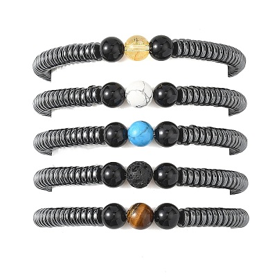Natural & Synthetic Mixed Gemstone Beaded Stretch Bracelets for Women BJEW-JB12843-1