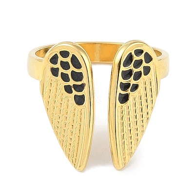 Ion Plating(IP) 304 Stainless Steel Enamel Wing Cuff Finger Rings RJEW-L107-084G-02-1