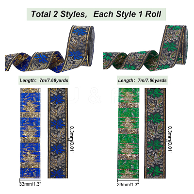 2Pcs 2 Colors Ethnic Style Embroidery Polyester Ribbons OCOR-PH0003-92-1