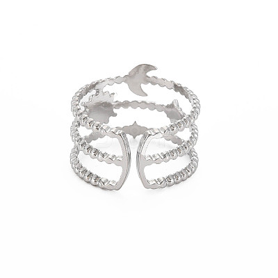 Non-Tarnish 304 Stainless Steel Sun and Moon Open Cuff Ring for Women X-RJEW-S405-152P-1