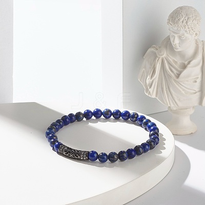 Natural Lapis Lazuli(Dyed) Round Beads Stretch Bracelets Set BJEW-JB06980-03-1