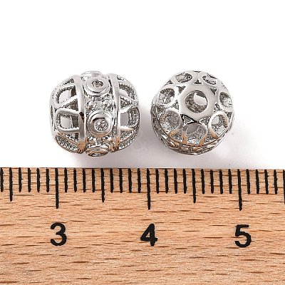 Brass Micro Pave Clear Cubic Zirconia Beads KK-S389-15P-1
