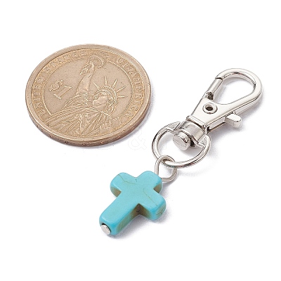Synthetic Turquoise Cross Pendant Decorations HJEW-JM01531-01-1