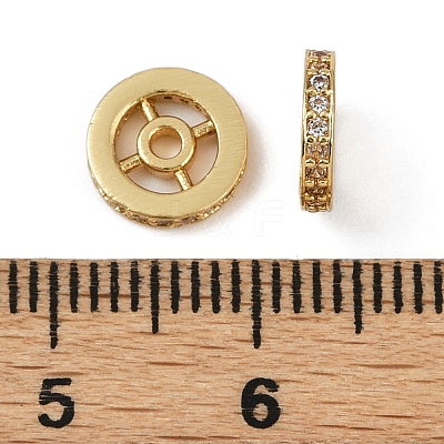 Flat Round Brass Micro Pave Clear Cubic Zirconia Beads KK-R224-13G-01-1