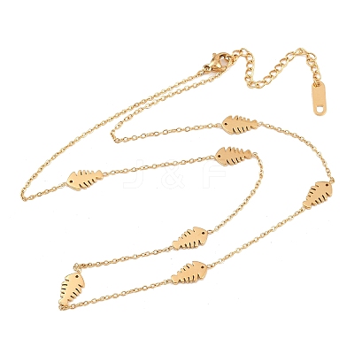 304 Stainless Steel Fish Bone Shaped Link Chain Necklaces for Women NJEW-A064-04G-1