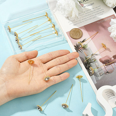 16Pcs Alloy Crystal Rhinestone Head Pins FIND-SP0004-63G-1