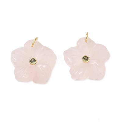 Brass & Natural Rose Quartz & Cubic Zirconia Pendants GG-CBAD360-18G-01-1
