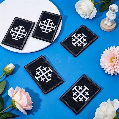 4Pcs Rectangle Polyester Jerusalem Cross Embroidered Patch AJEW-HY0003-65B-1