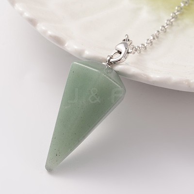 Platinum Tone Brass Green Aventurine Cone Hexagonal Pointed Dowsing Pendulums MAK-M015-01G-1