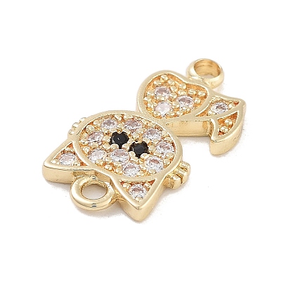 Brass Pave Clear & Black Cubic Zirconia Pet Kitten Connector Charms LS-KK-Z061-01G-01-1