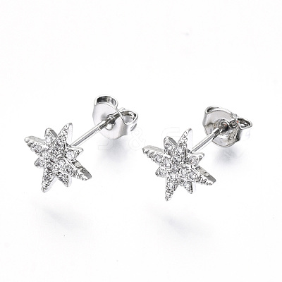 Brass Micro Pave Clear Cubic Zirconia Stud Earrings EJEW-T046-28P-NF-1