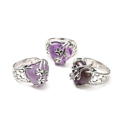 Natural Amethyst Adjustable Rings RJEW-P043-03P-17-1