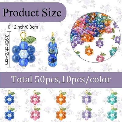 50Pcs 5 Colors Acrylic & ABS Plastic Pearl Pendants PALLOY-YW00199-1