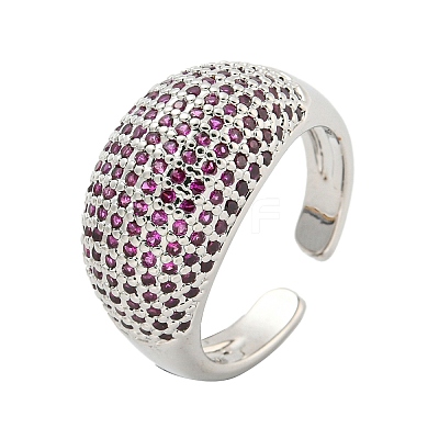 Real Platinum Plated Brass Micro Pave Clear Cubic Zirconia Cuff Rings RJEW-L113-016P-02-1