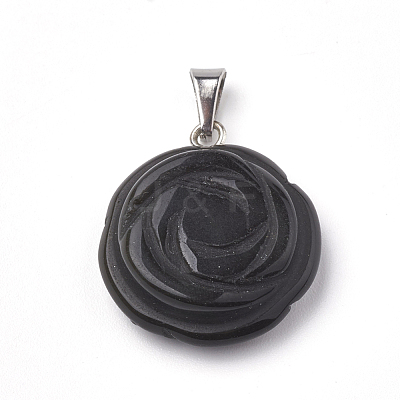 Natural Black Stone Pendants G-S343-05-1