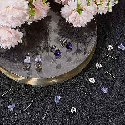 300Pcs 304 Stainless Steel Flat Round Blank Peg Earring Post STAS-SC0007-33A-1