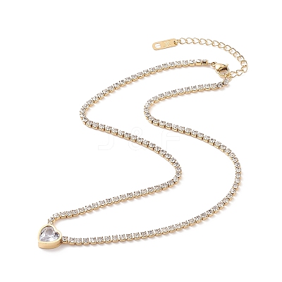 Crystal Rhinestone Heart Pendant Necklace with Tennis Chains NJEW-D296-04G-1