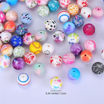 Printed Round Silicone Focal Beads SI-JX0056A-29-1