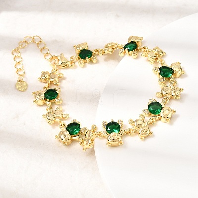 Brass Micro Pave Cubic Zirconia Link Chain Bracelets for Women BJEW-D457-01G-02-1