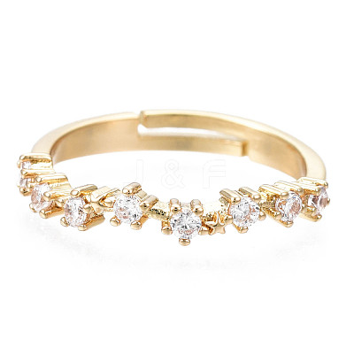 Exquisite Cubic Zirconia Flower Adjustable Ring RJEW-N035-059-NF-1