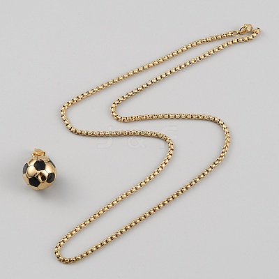 304 Stainless Steel Football Pendant Necklace with Box Chains for Women X1-NJEW-SZC0003-01G-1