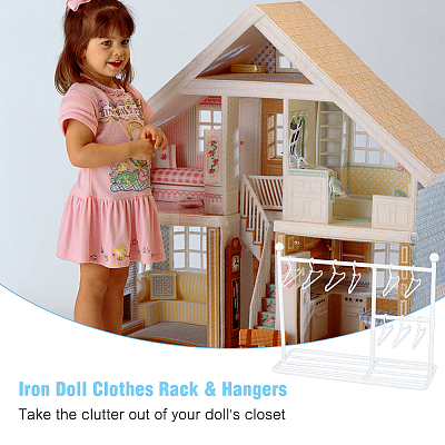 Iron Doll Clothes Rack & Hangers DJEW-FH0001-16B-1