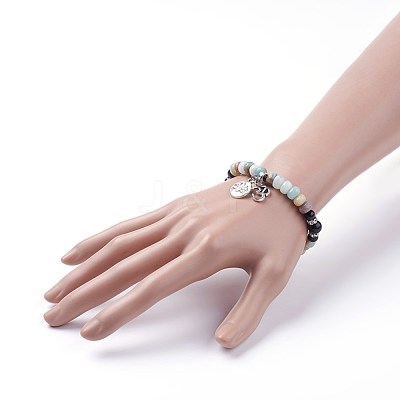 Natural Obsidian Stretch Charm Bracelets BJEW-JB03420-05-1