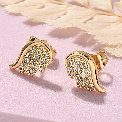 Brass Micro Pave Clear Cubic Zirconia Stud Earrings EJEW-D305-16G-1