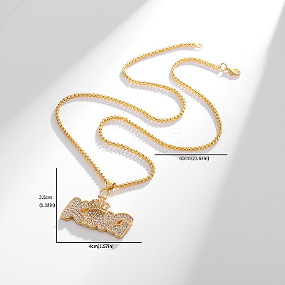 Alloy Full Crystal Rhinestone Crown with Word KING Pendant Necklaces for Unisex WGC5C6D-01-1