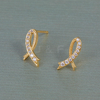Exquisite Brass Clear Cubic Zirconia Ribbon Stud Earrings EE4607-1
