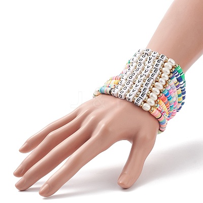 10Pcs 10 Color Handmade Polymer Clay Disc Surfer Stretch Bracelets Set BJEW-JB08873-1