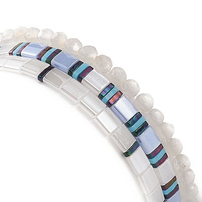 3Pcs 3 Style Glass Seed Rectangle Tile Stretch Bracelets Set BJEW-JB09038-1