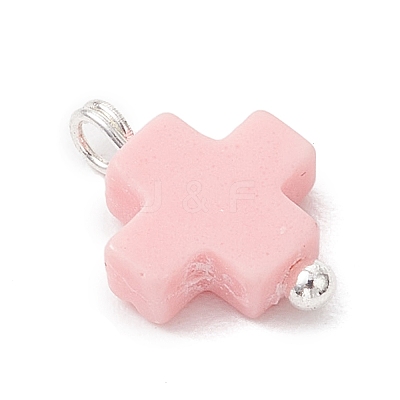Synthetic Coral Dyed Pink Cross Charms PALLOY-JF04223-02-1