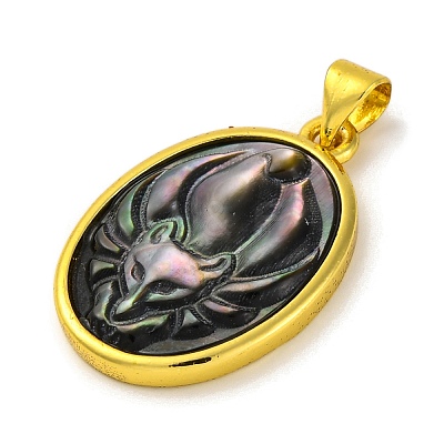 Natural Black Lip Shell Carved Nine Tailed Fox Pendants KK-D537-08G-02-1