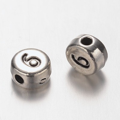 Flat Round Antique Silver Tone Alloy Number Beads PALLOY-K194-06AS-1