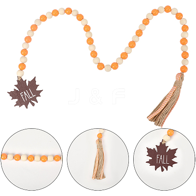 Round Wooden Beaded Autumn Decoration AJEW-WH20019-60-1