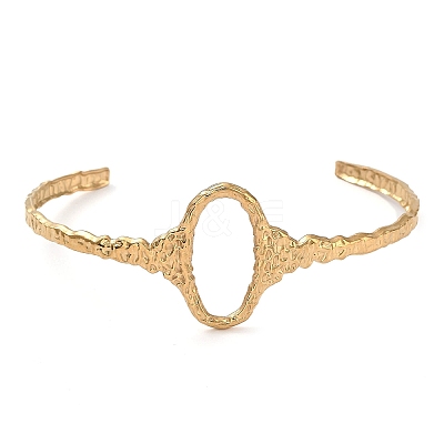 304 Stainless Steel Hollow Oval Cuff Bangle for Women BJEW-D061-01G-1