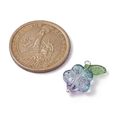 Transparent Glass Flower & Acrylic Leaf Pendants PALLOY-JF02287-01-1