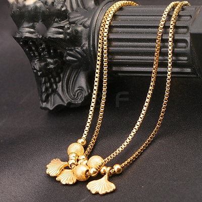 304 Stainless Steel Round Bead with Ginkgo Leaf Anklets FS-WG90D78-01-1