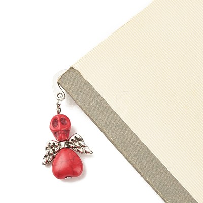 Skull with Wing Dyed Synthetic Turquoise Bookmarks AJEW-JK00180-1