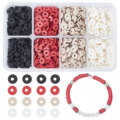 4 Colors Flat Round Handmade Polymer Clay Beads CLAY-AR0001-26-1